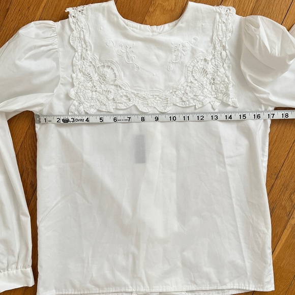 Vintage 80s Square Lace Sailor Collar Cotton Blend Blouse Back Button Top XS/S - Picture 5 of 12